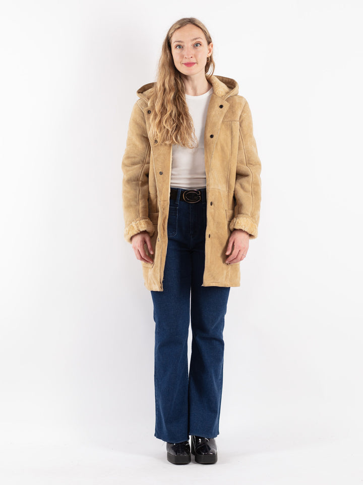 Vintage 80's Women Sheepskin Coat in Beige