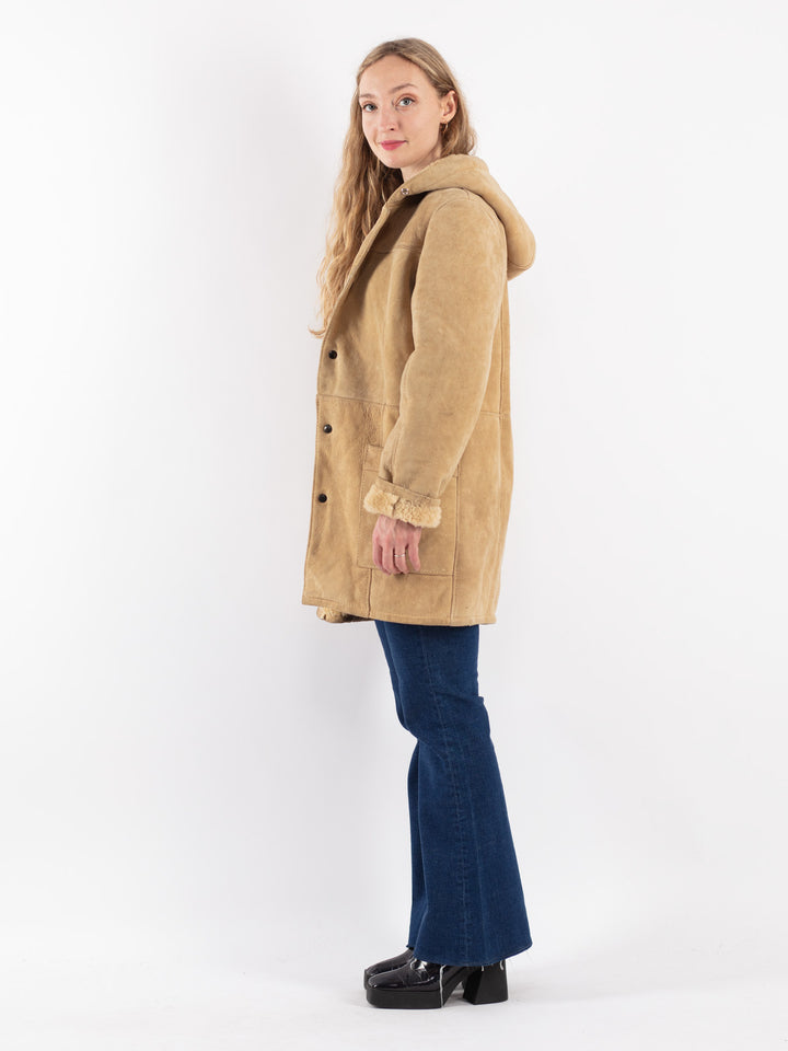 Vintage 80's Women Sheepskin Coat in Beige