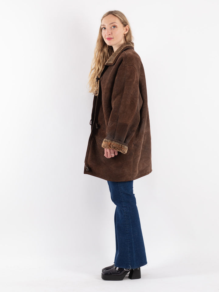 Vintage 80's Women Sheepskin Coat in Brown