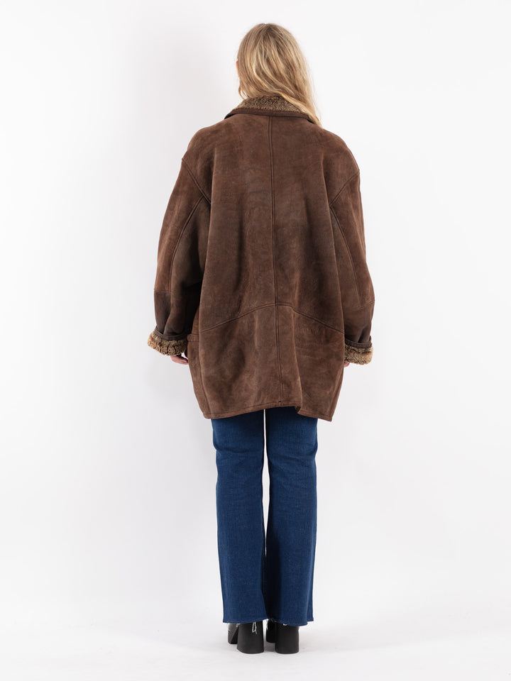 Vintage 80's Women Sheepskin Coat in Brown
