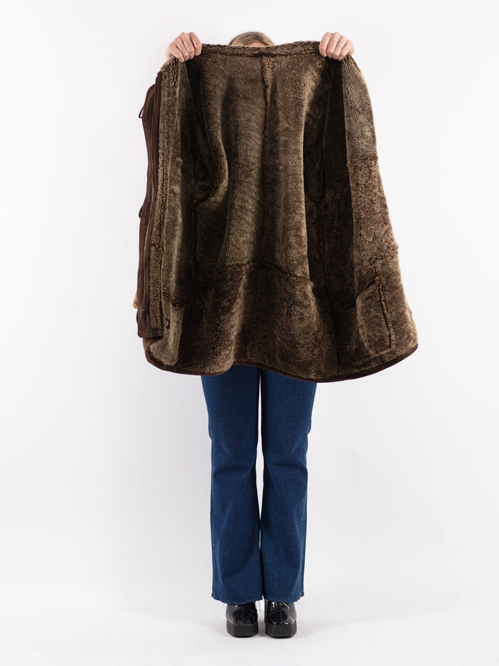 Vintage 80's Women Sheepskin Coat in Brown
