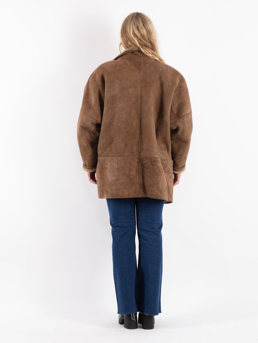 Vintage 80's Women Sheepskin Shearling Coat in Brown