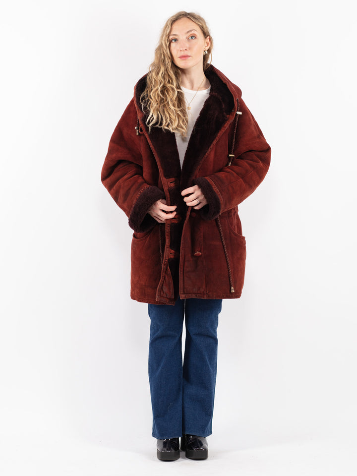 Vintage 80's Women Sheepskin Coat in Red