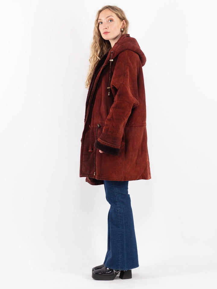 Vintage 80's Women Sheepskin Coat in Red