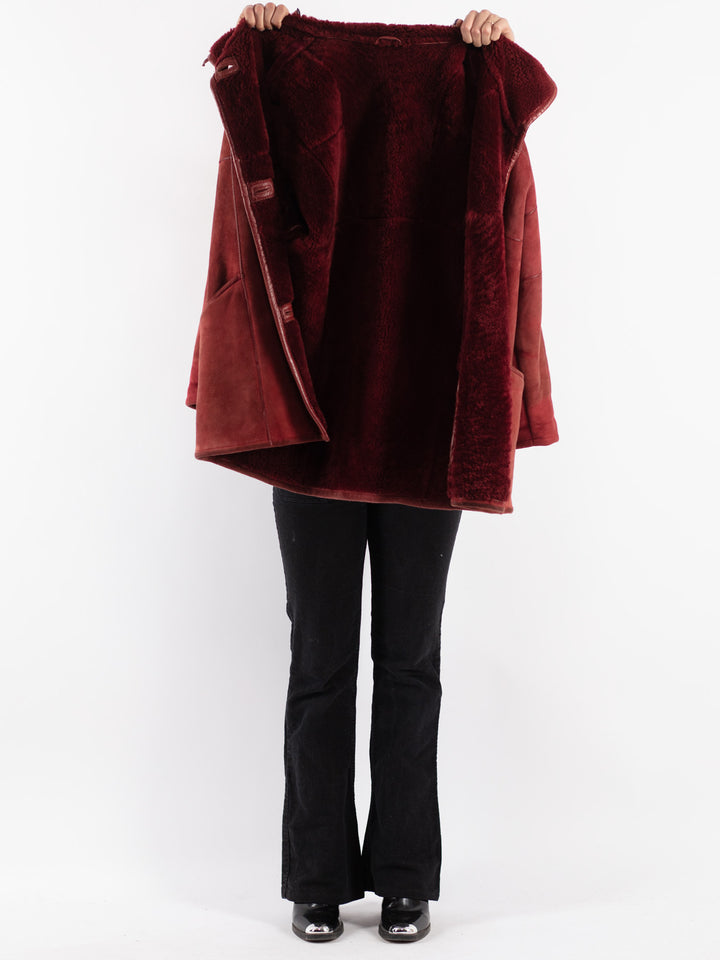 Vintage 80's Women Sheepskin Coat in Red