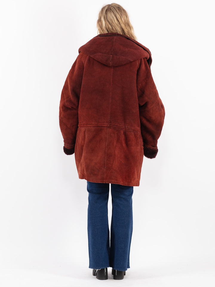 Vintage 80's Women Sheepskin Coat in Red