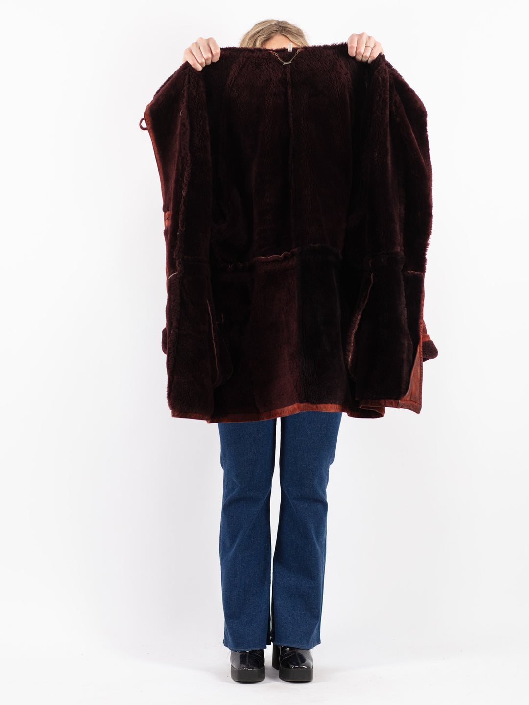 Vintage 80's Women Sheepskin Coat in Red