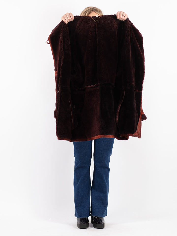 Vintage 80's Women Sheepskin Coat in Red