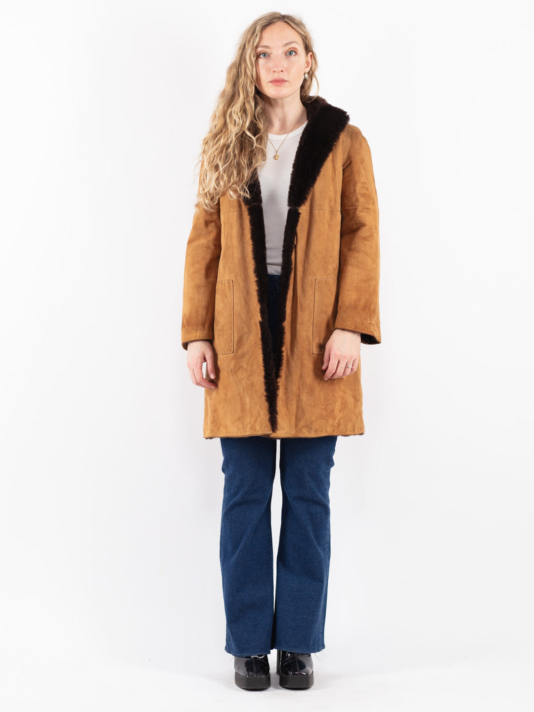 Vintage 80's Women Sheepskin Coat in Brown