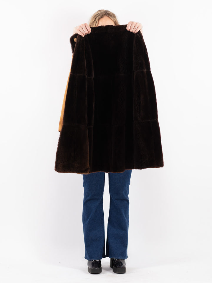 Vintage 80's Women Sheepskin Coat in Brown