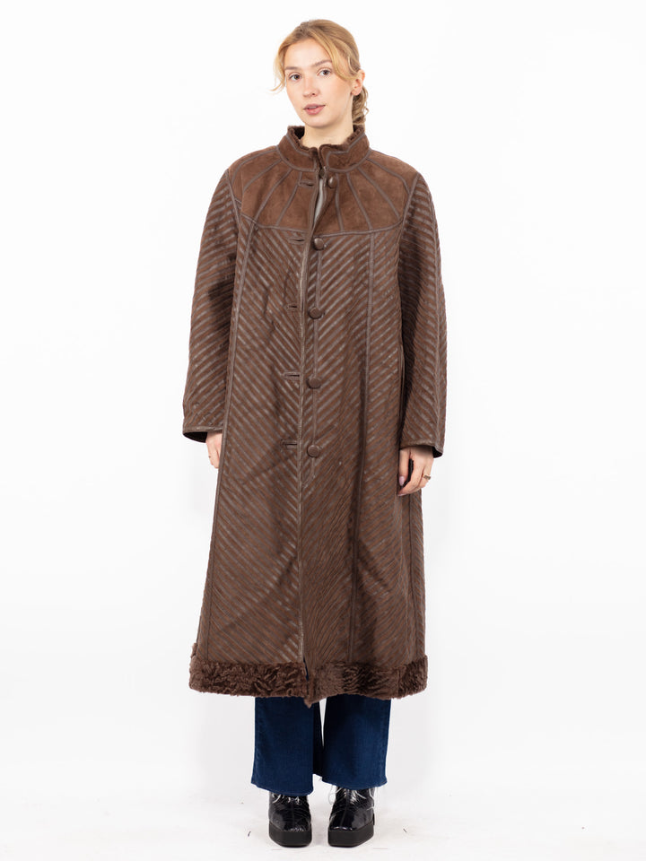 Vintage 80's Women Reversible Sheepskin Coat in Brown