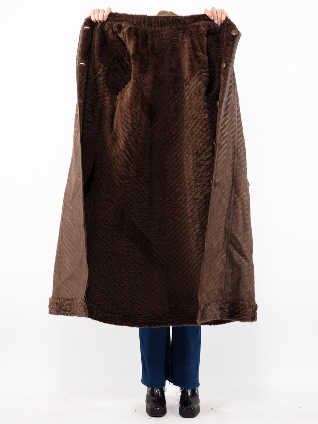 Vintage 80's Women Reversible Sheepskin Coat in Brown