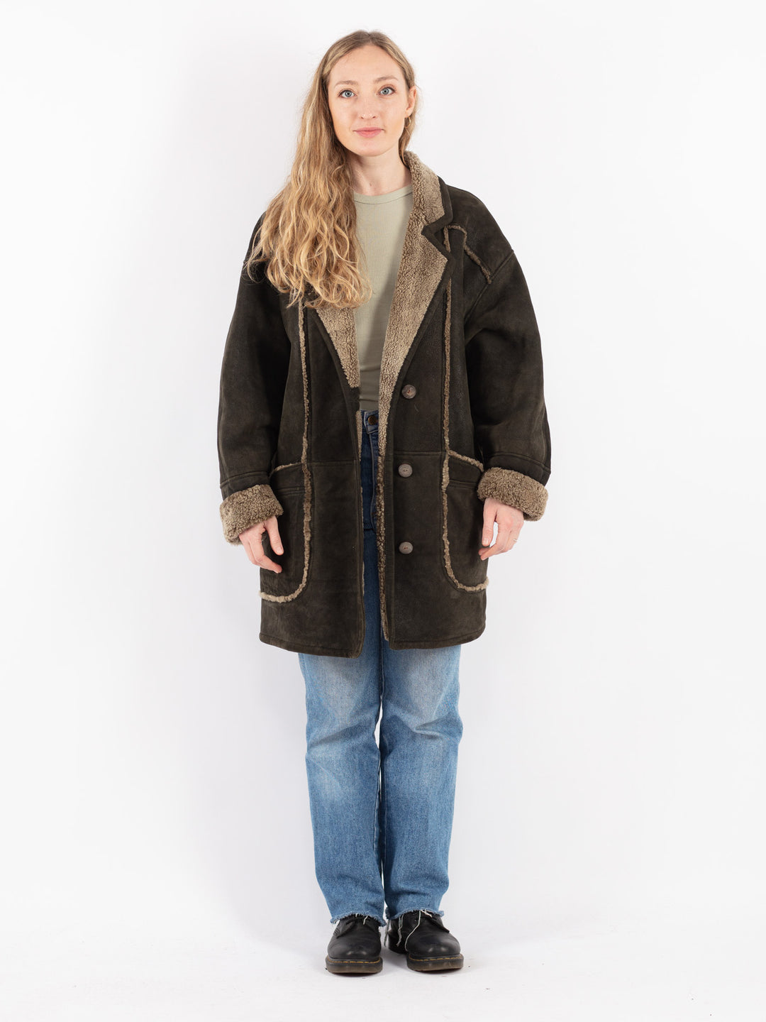 Vintage 80's Women Sheepskin Coat in Brown