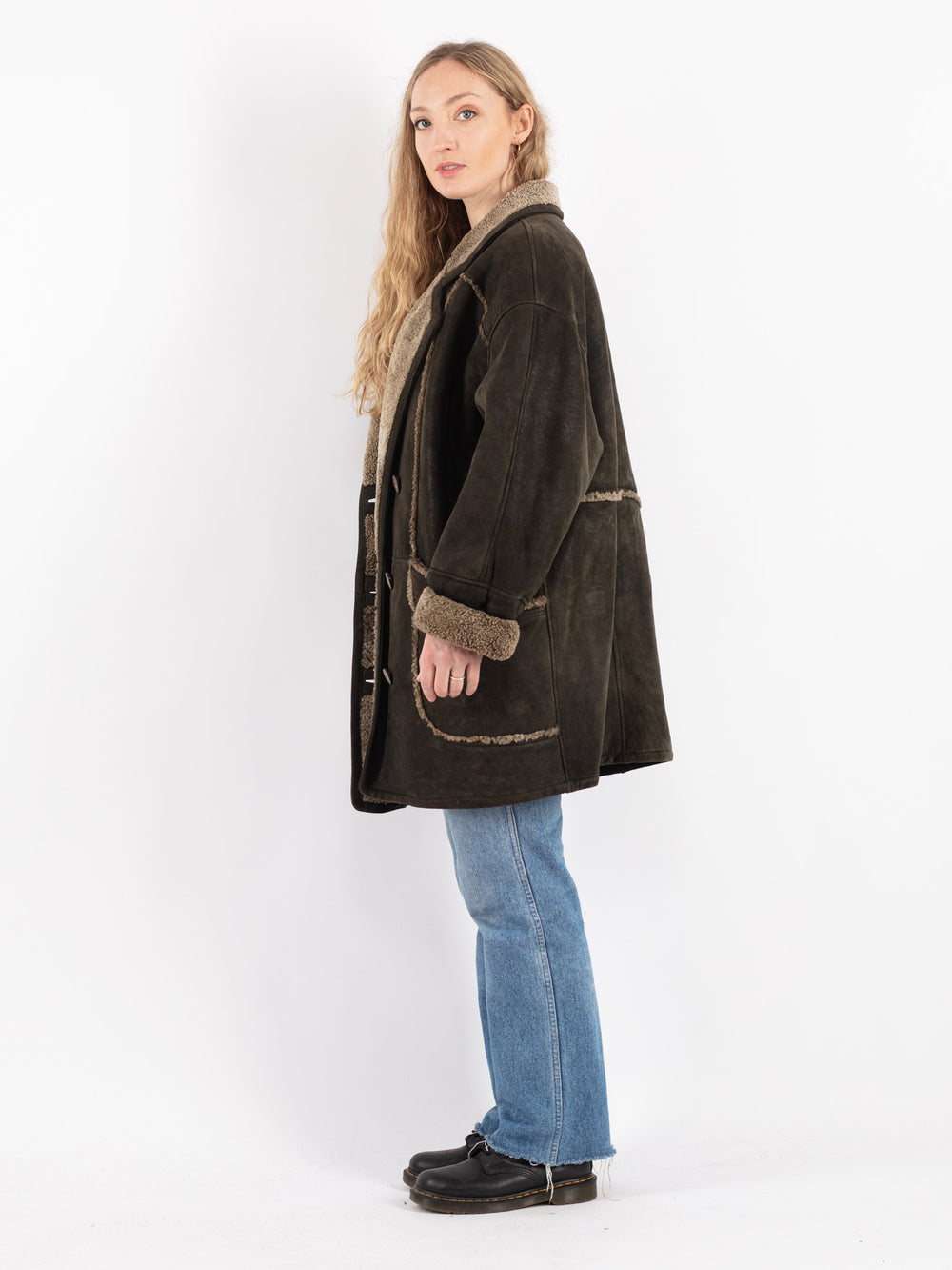 Vintage 80's Women Sheepskin Coat in Brown