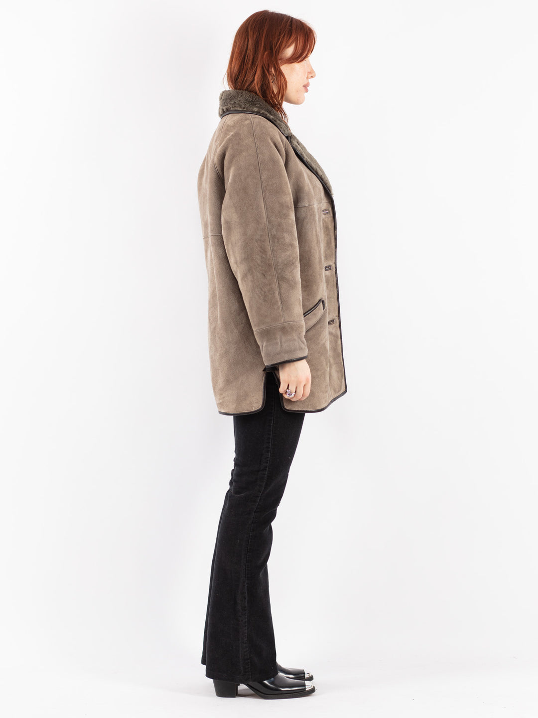 Vintage 80's Women Sheepskin Coat in Beige