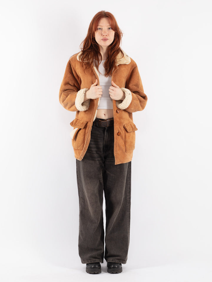 Vintage 80's Women Sheepskin Coat in Brown