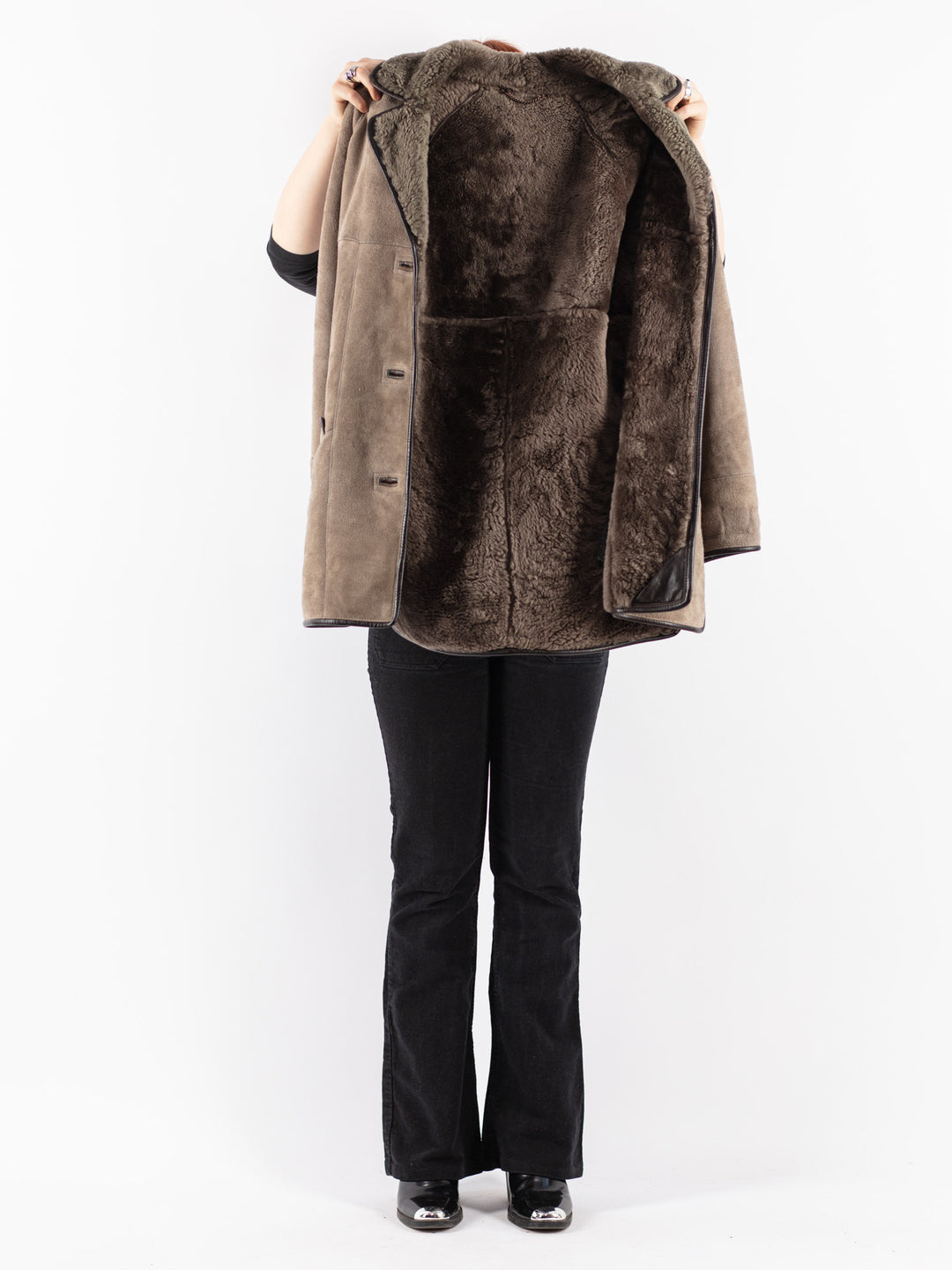 Vintage 80's Women Sheepskin Coat in Beige