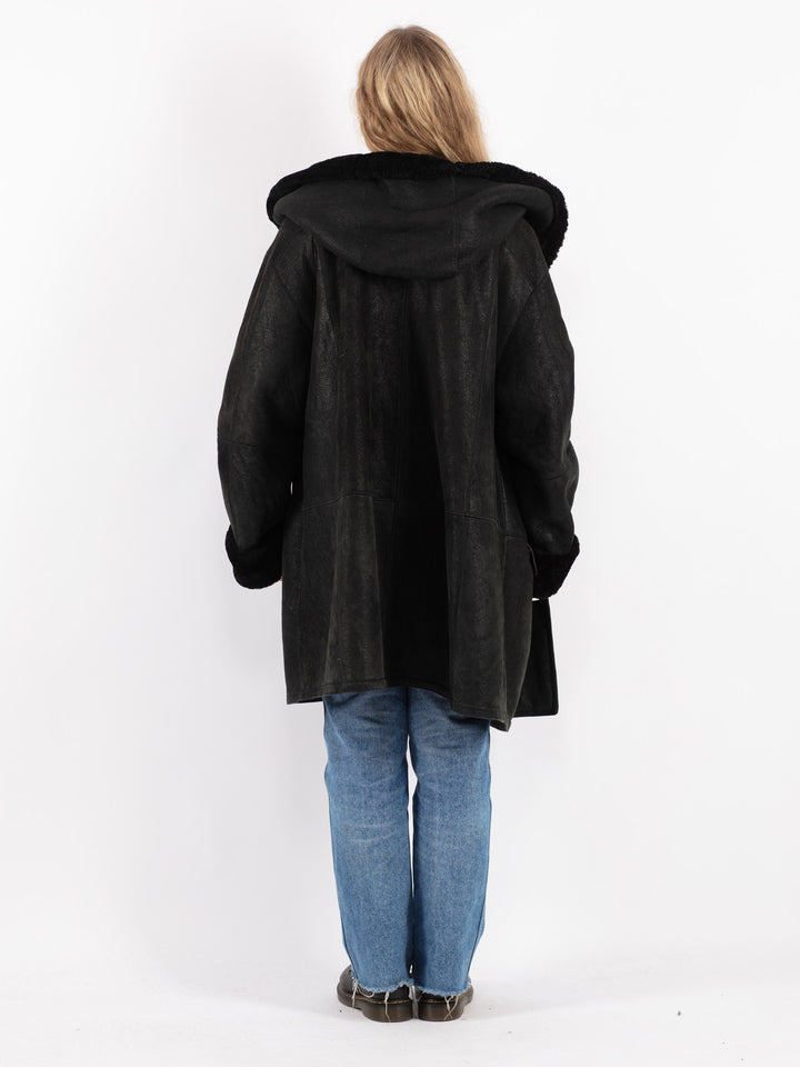 Vintage 80's Women Sheepskin Coat in Black