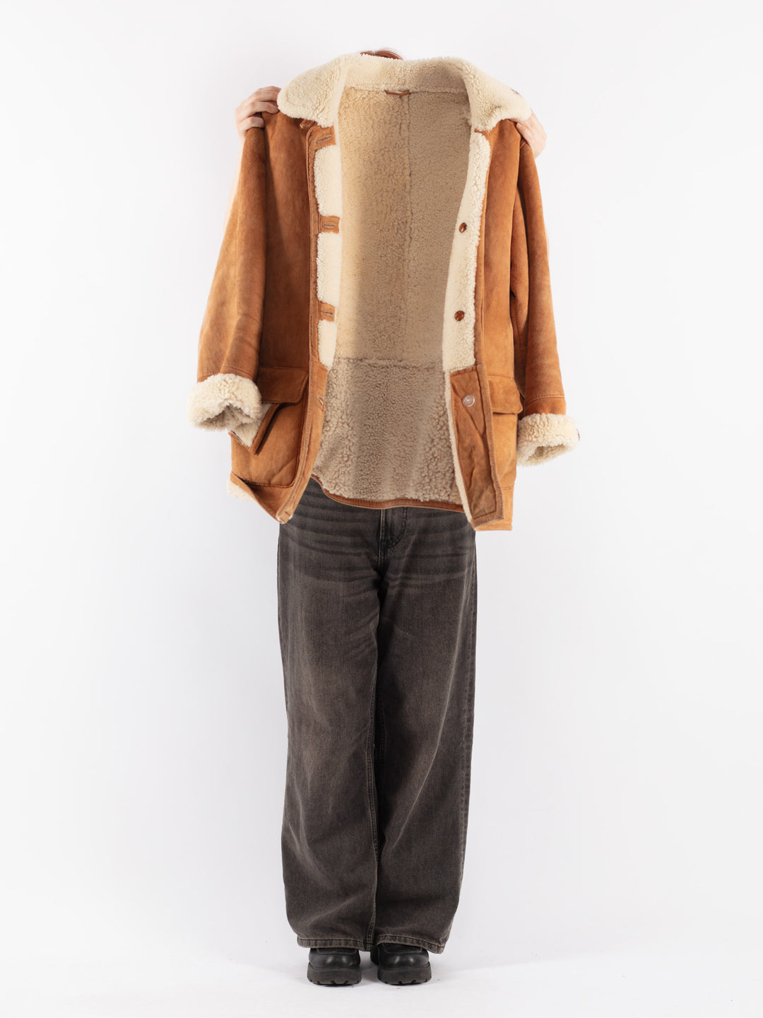 Vintage 80's Women Sheepskin Coat in Brown