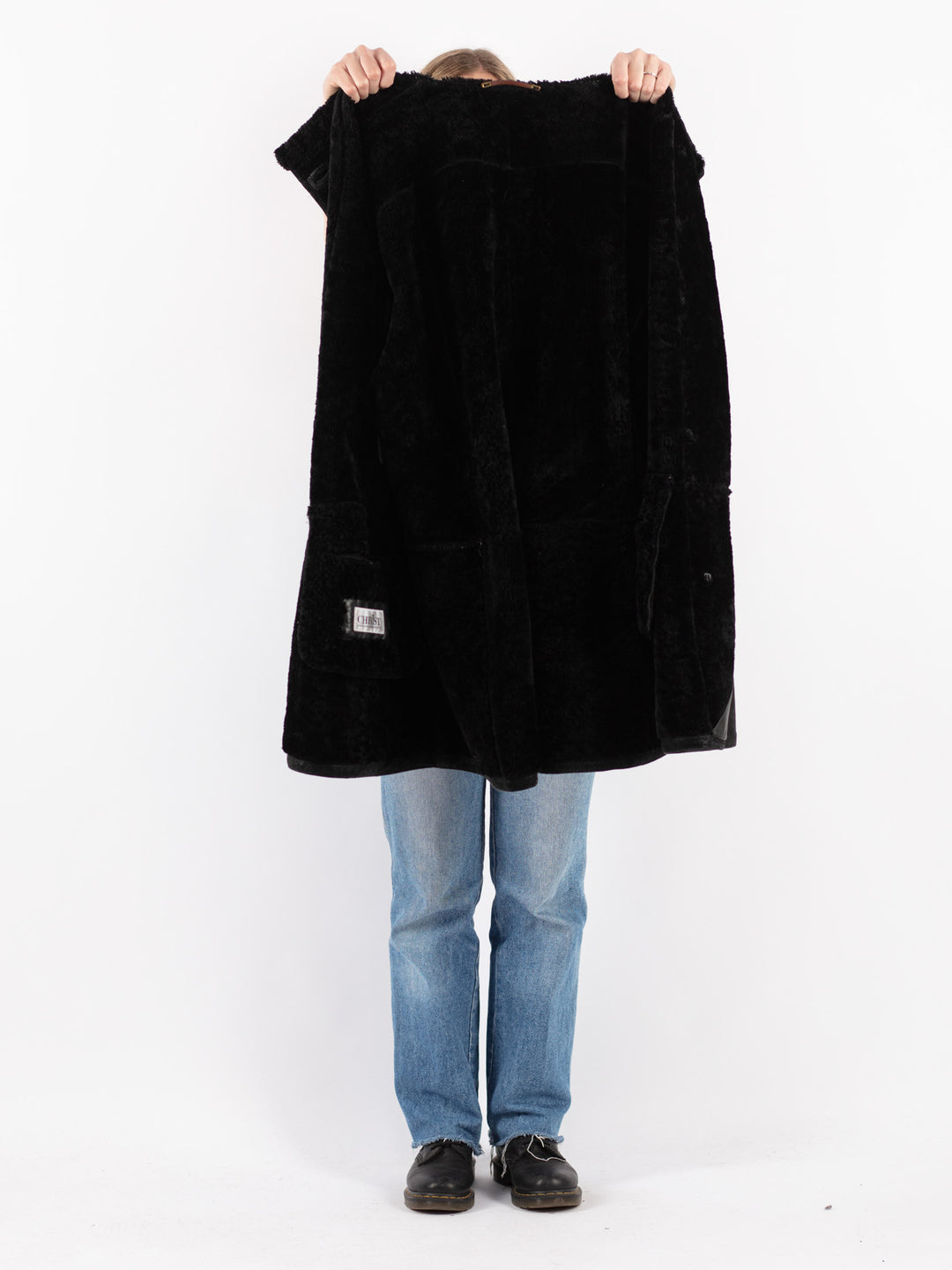 Vintage 80's Women Sheepskin Coat in Black