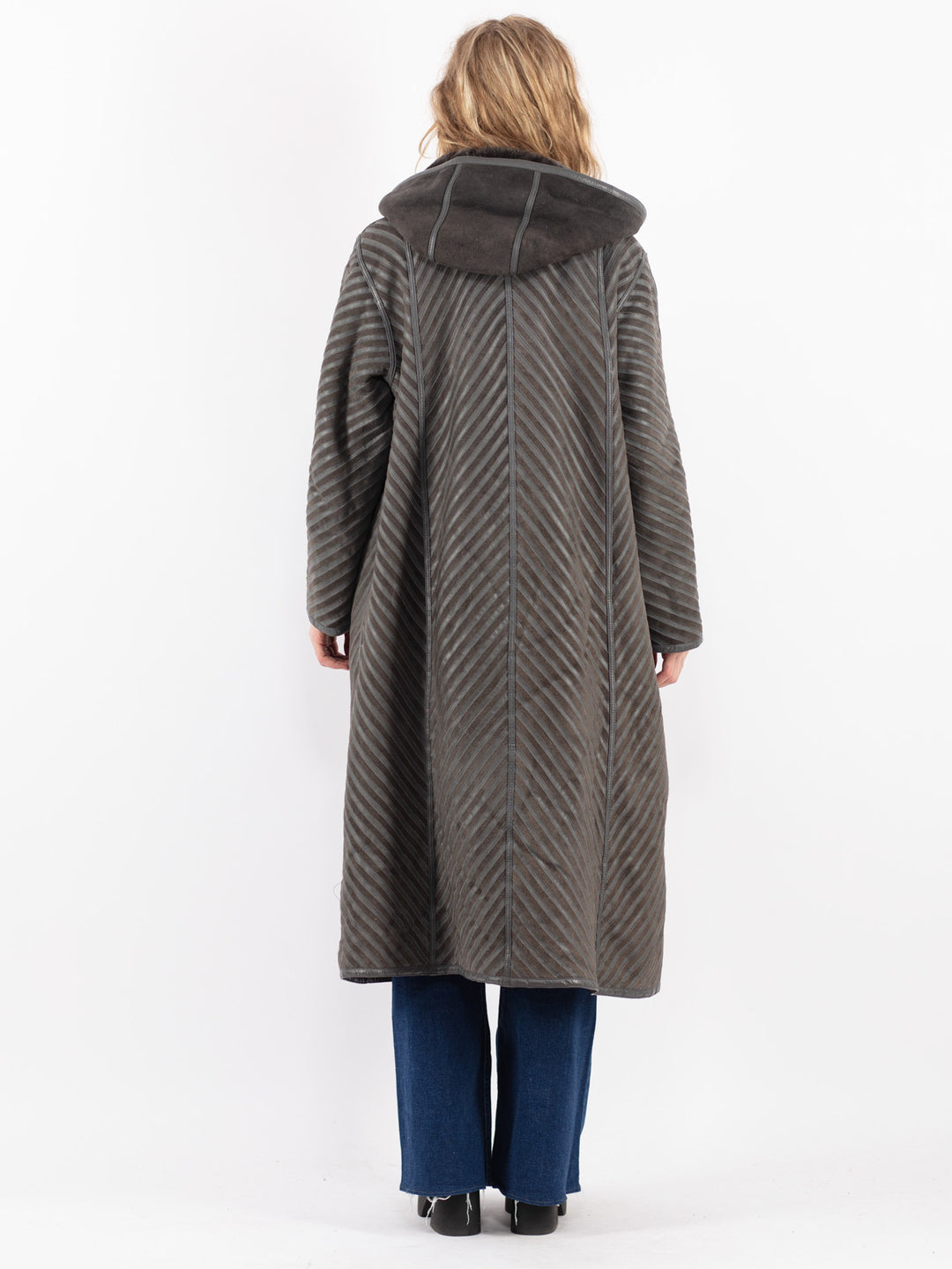 Vintage 80's Women Sheepskin Coat in Gray