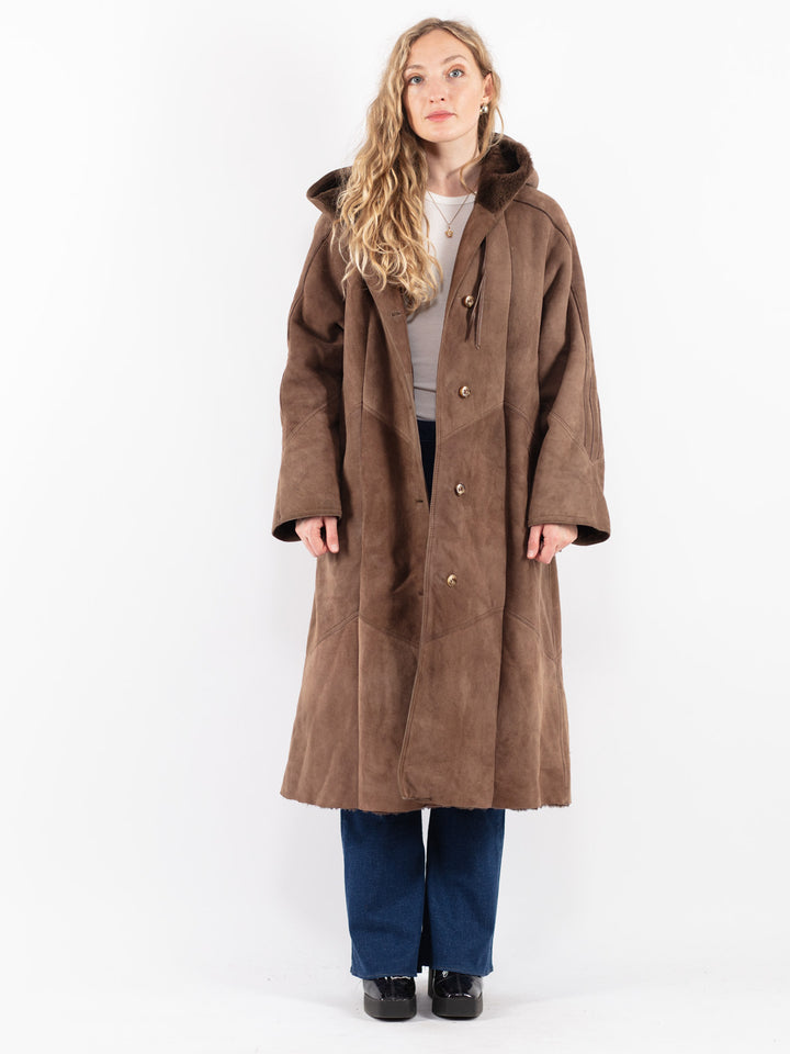 Vintage 80's Women Sheepskin Coat in Brown
