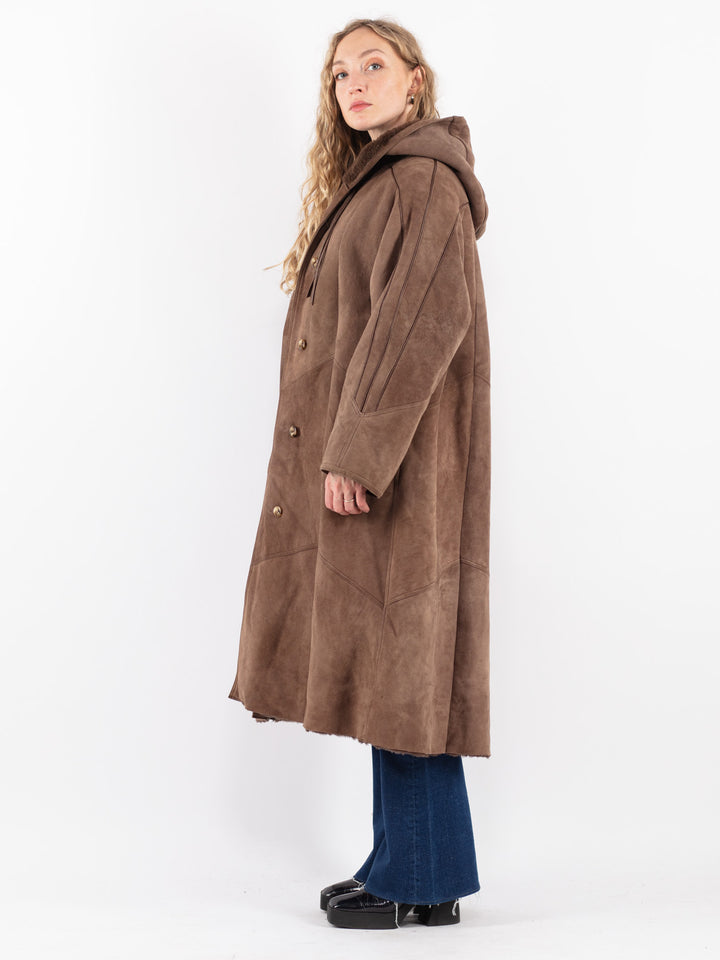 Vintage 80's Women Sheepskin Coat in Brown