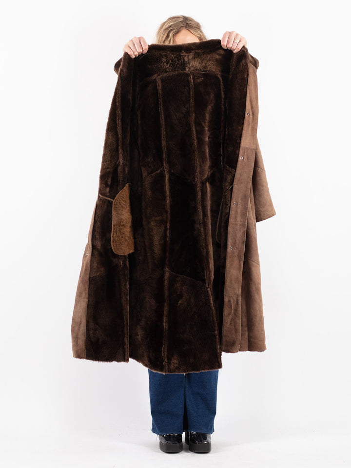 Vintage 80's Women Sheepskin Coat in Brown