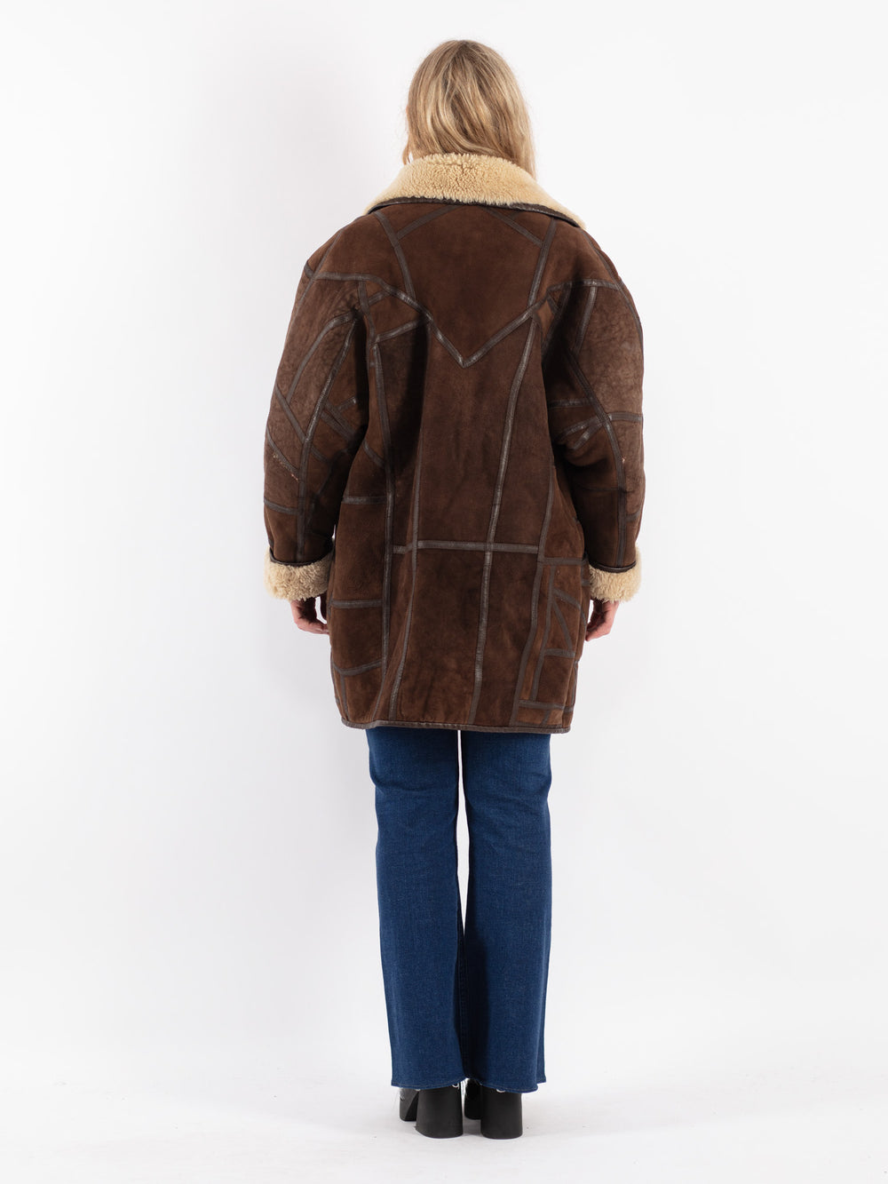Vintage 80's Women Sheepskin Shearling Coat in Brown