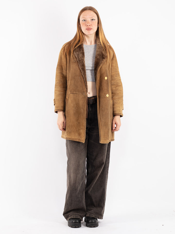 Vintage 80's Women Sheepskin Coat in Brown
