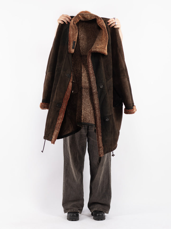 Vintage 90's Women Sheepskin Coat in Brown