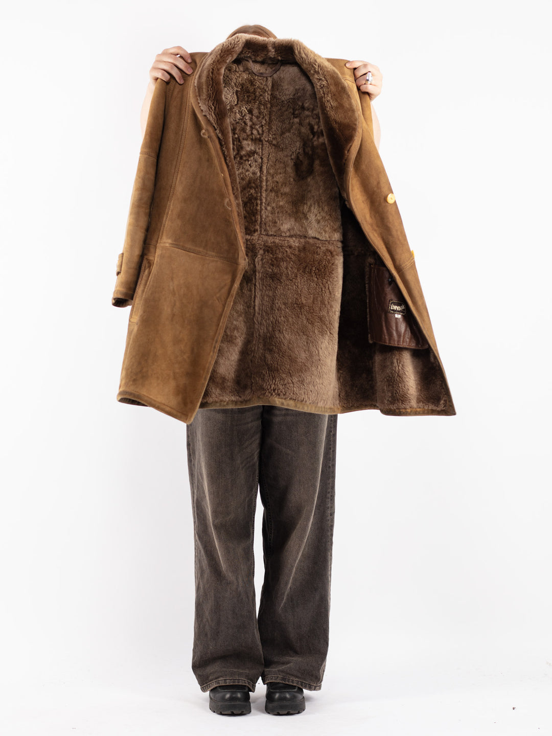 Vintage 80's Women Sheepskin Coat in Brown