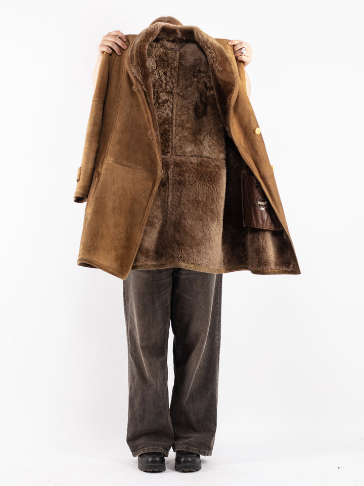 Vintage 80's Women Sheepskin Coat in Brown