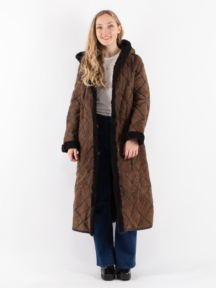 Vintage 80's Women Sheepskin Coat in Brown