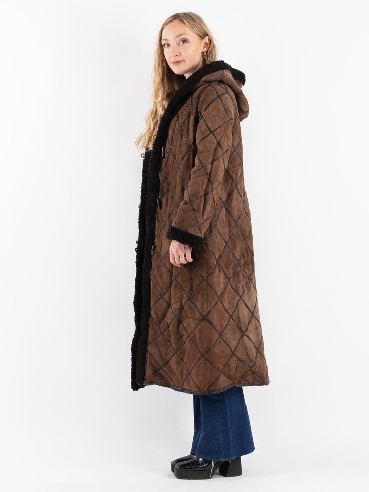 Vintage 80's Women Sheepskin Coat in Brown