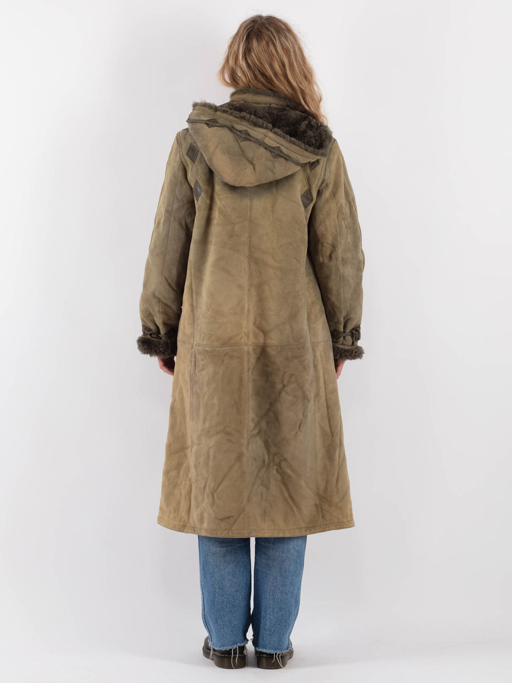 Vintage 80's Women Sheepskin Coat in GreenV9320