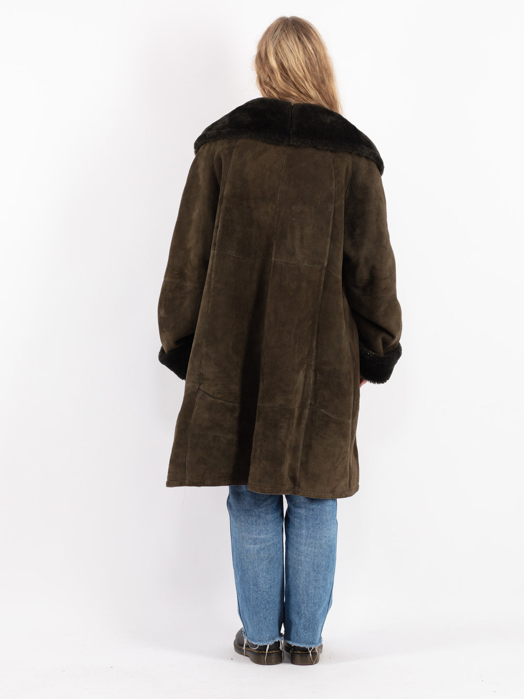 Vintage 80's Women Sheepskin Shearling Coat in Green
