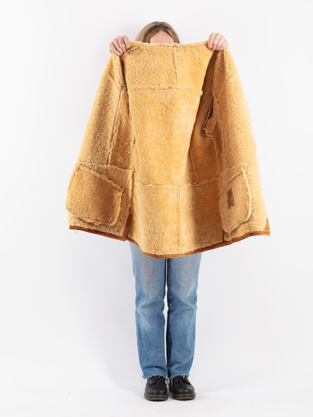 Vintage 80's Women Sheepskin Shearling Coat in Brown