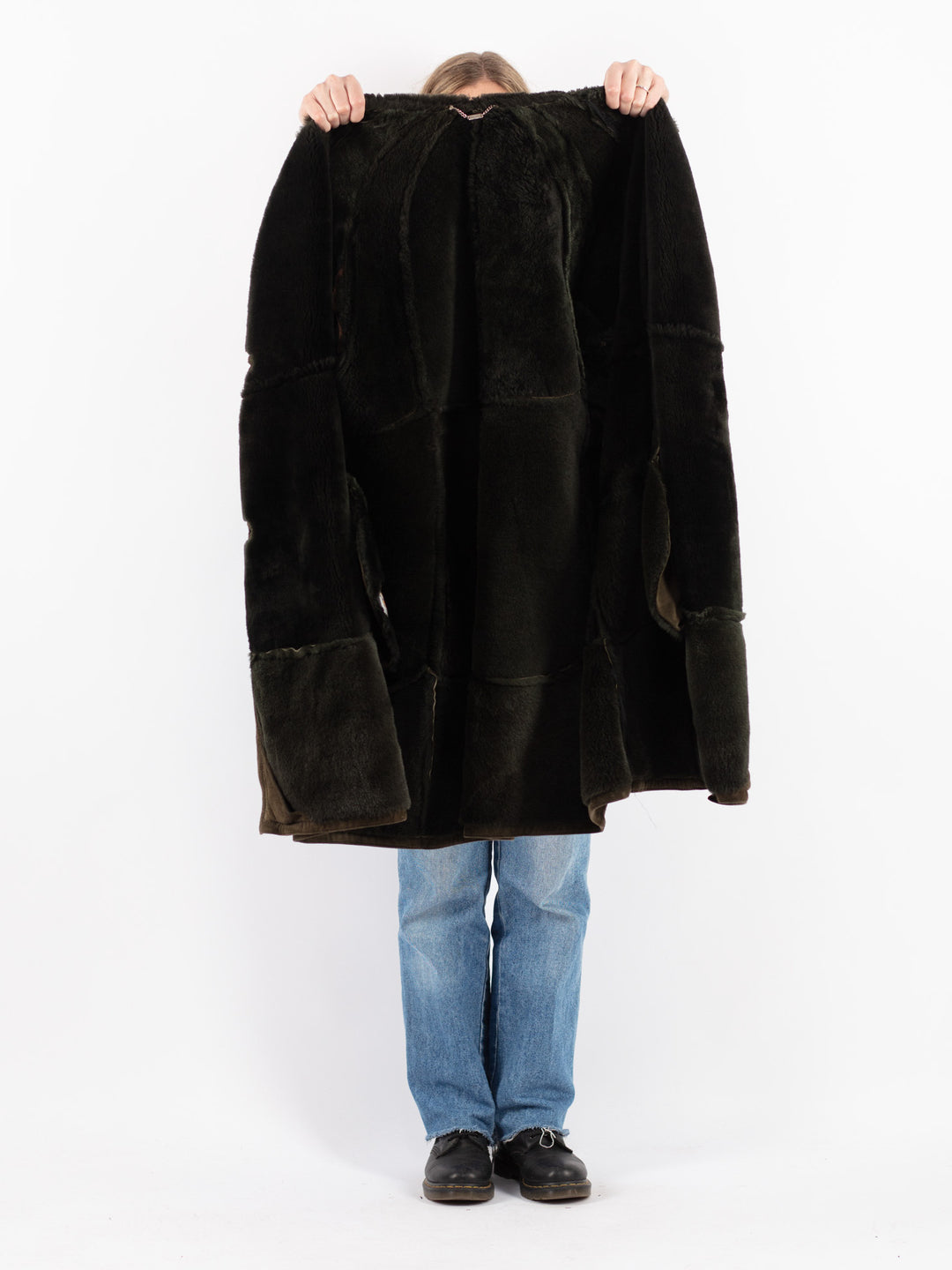 Vintage 80's Women Sheepskin Shearling Coat in Green