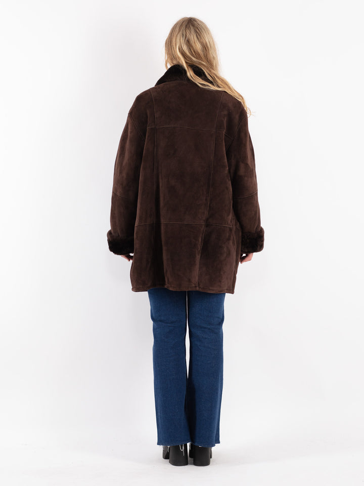 Vintage 80's Women Sheepskin Coat in Brown