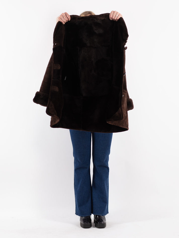Vintage 80's Women Sheepskin Coat in Brown