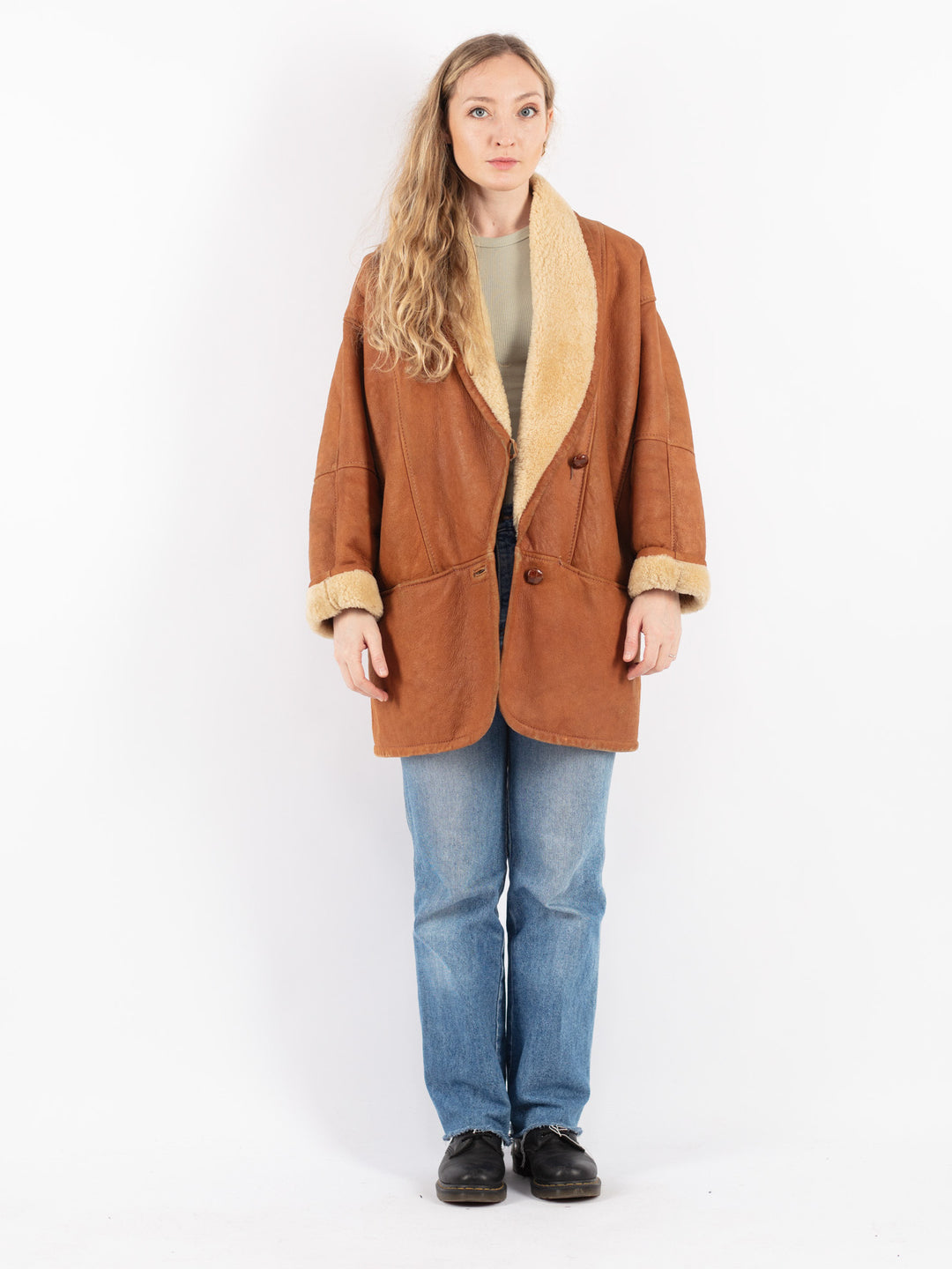 Vintage 80's Women Sheepskin Coat in Brown