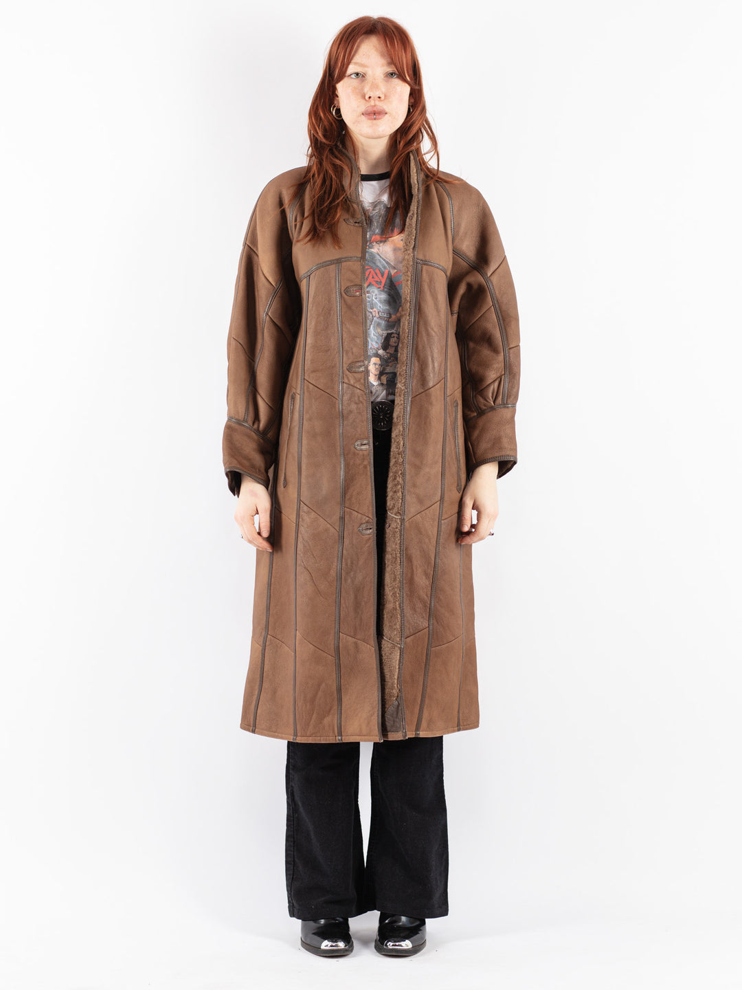 Vintage 80's Women Sheepskin Coat in Brown