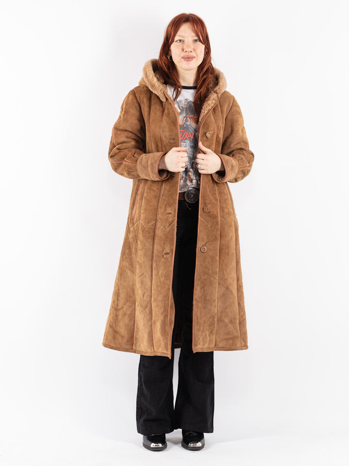 Vintage 80's Women Sheepskin Coat in Brown