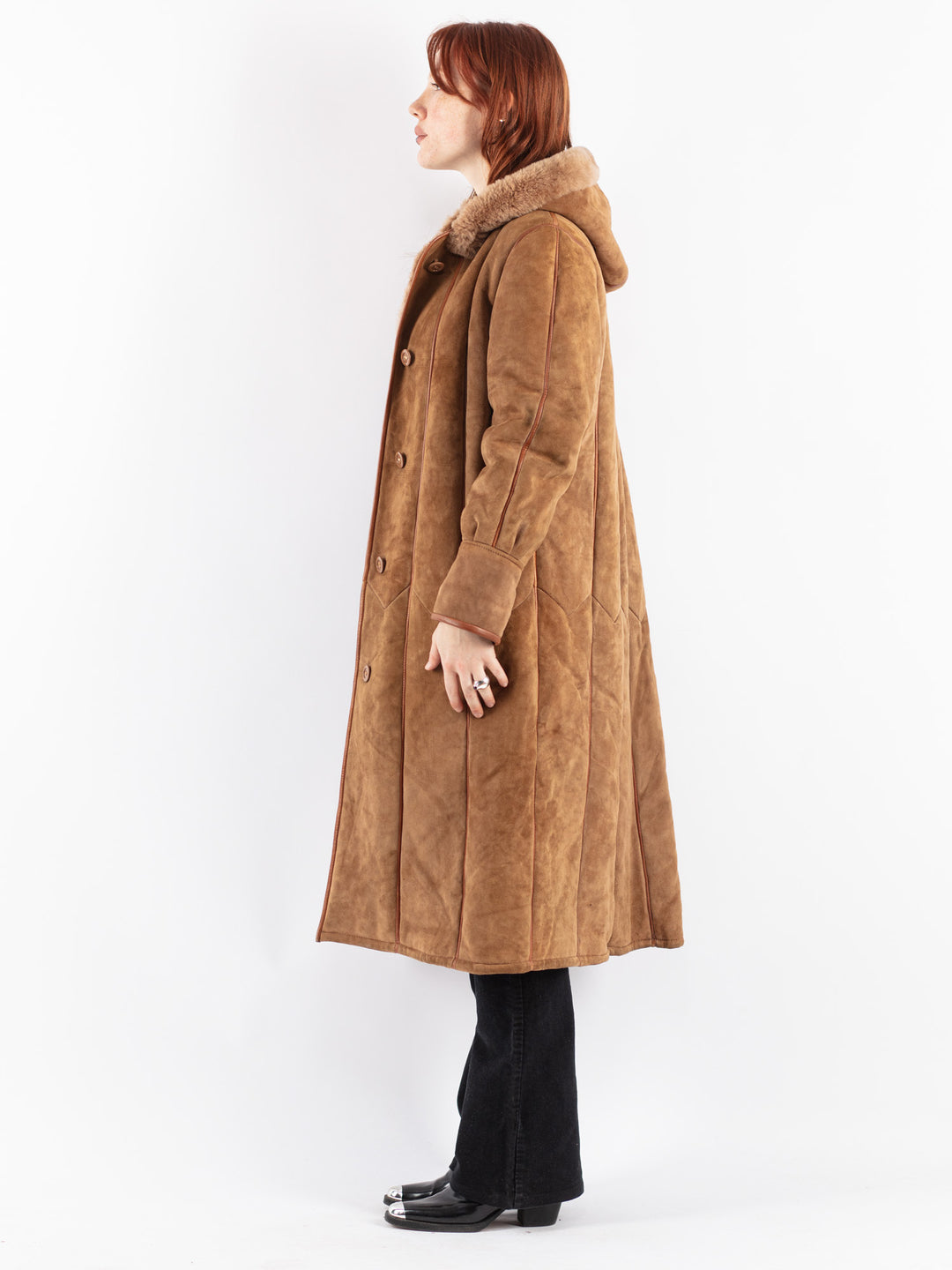 Vintage 80's Women Sheepskin Coat in Brown