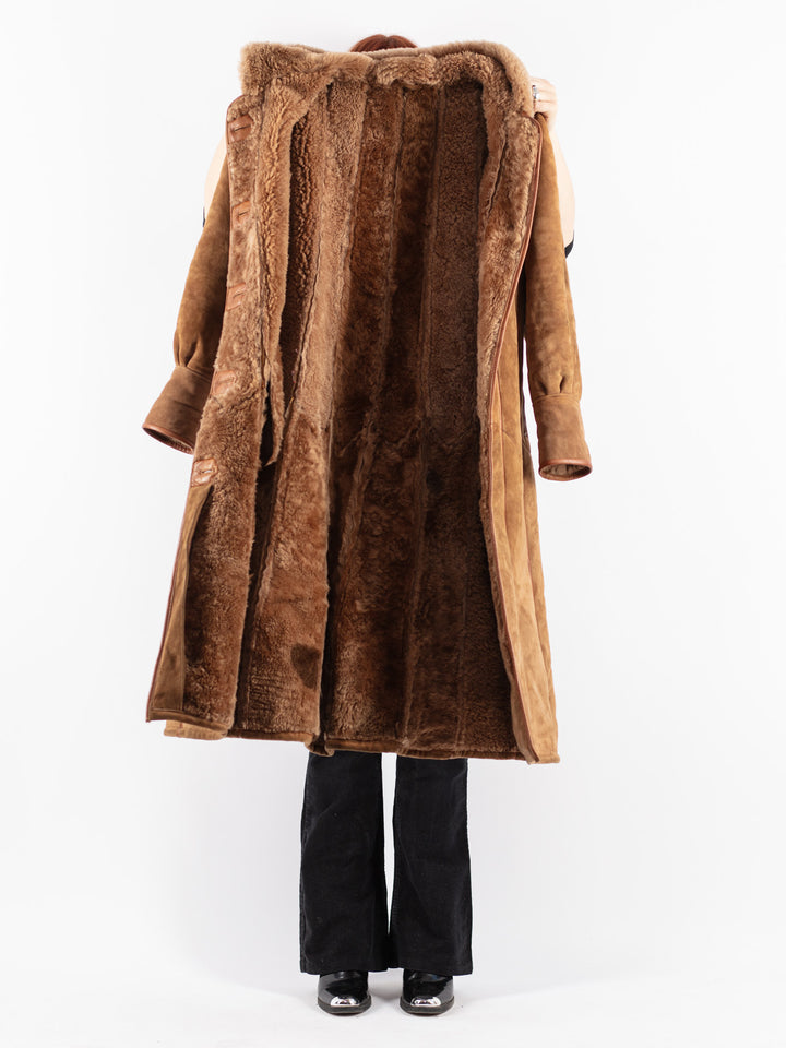 Vintage 80's Women Sheepskin Coat in Brown