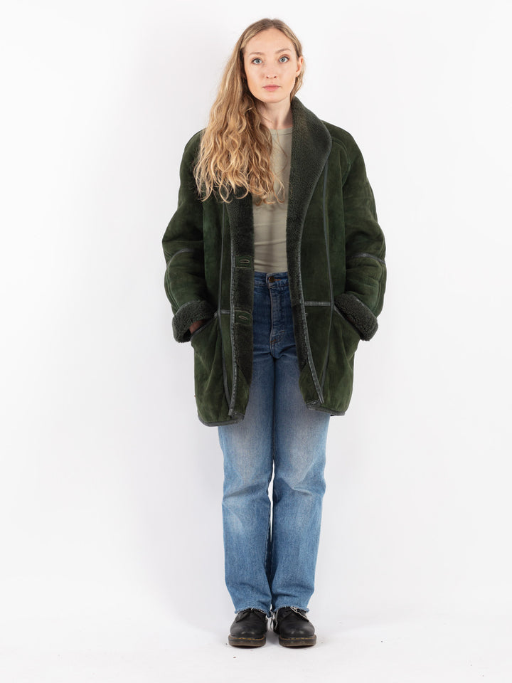 Vintage 80's Women Sheepskin Coat in Green