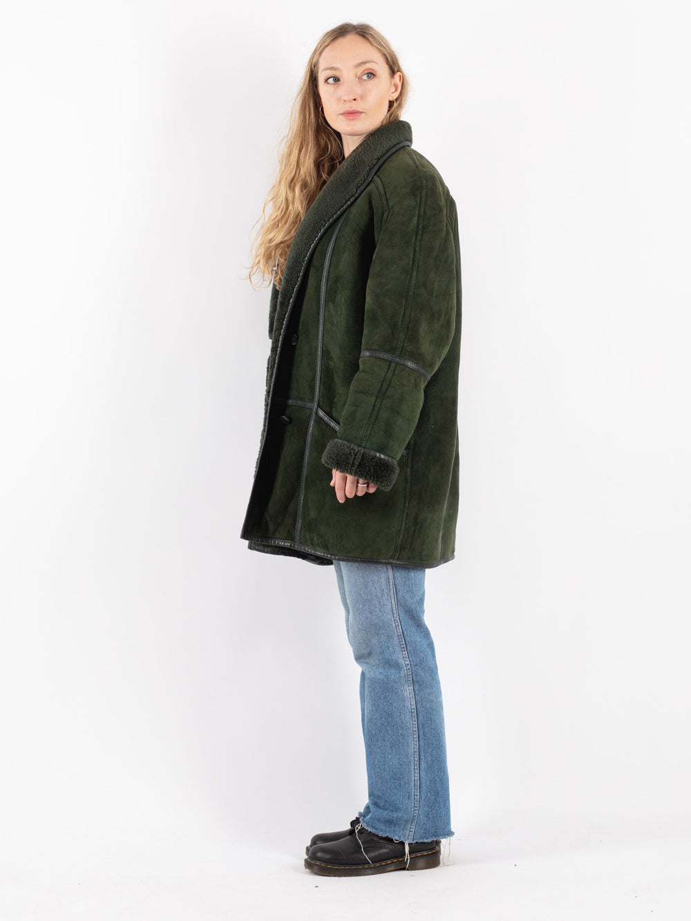 Vintage 80's Women Sheepskin Coat in Green