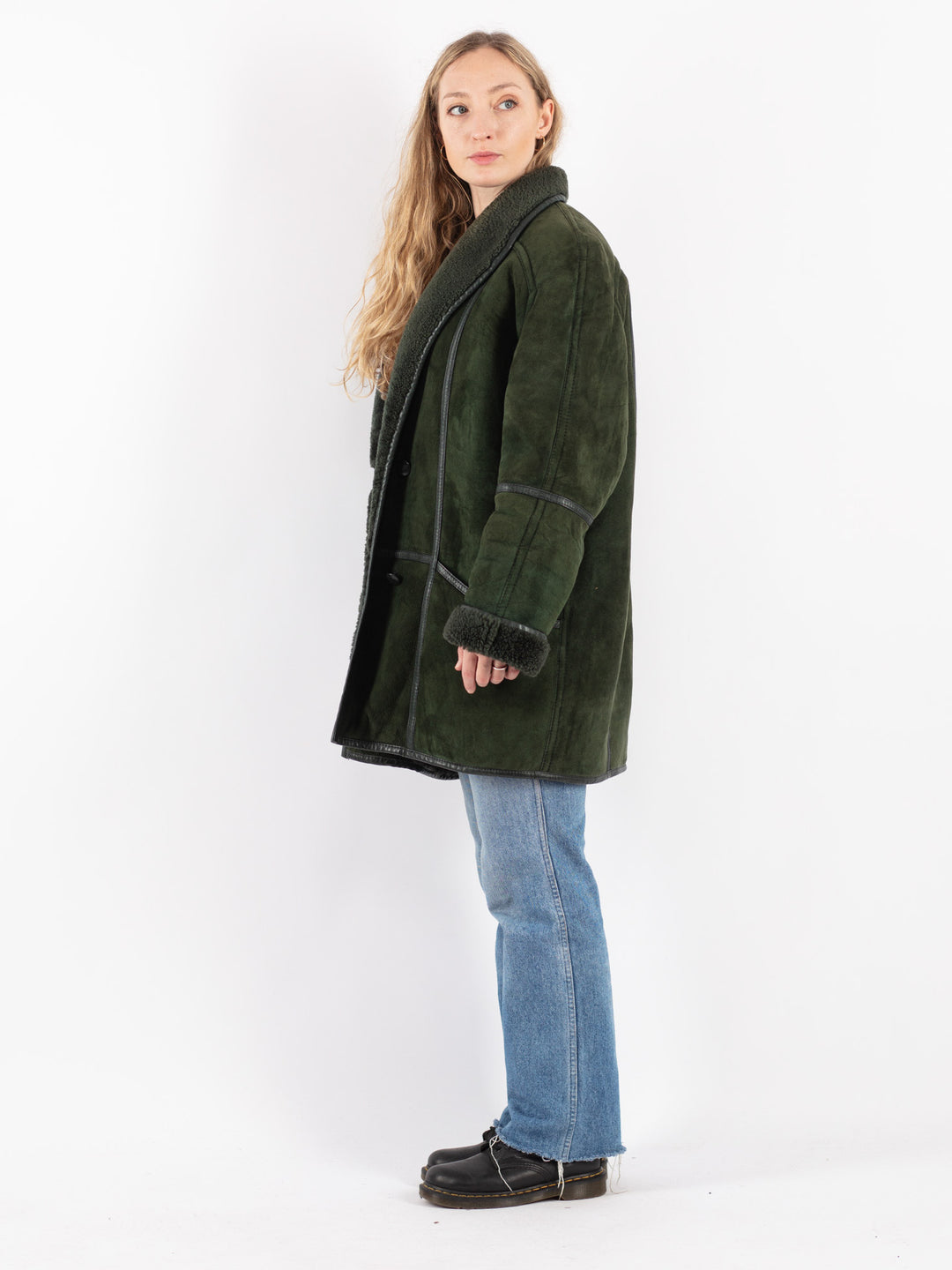 Vintage 80's Women Sheepskin Coat in Green