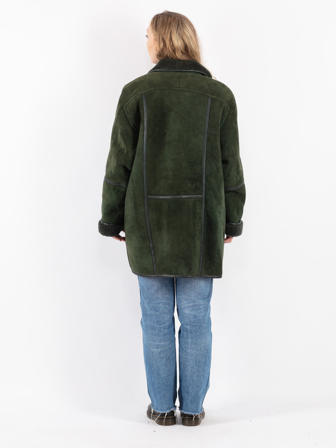 Vintage 80's Women Sheepskin Coat in Green